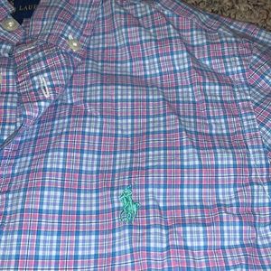 Polo Ralph Lauren Pink & blue plaid pastel shirt Medium 10-12 Boys Youth